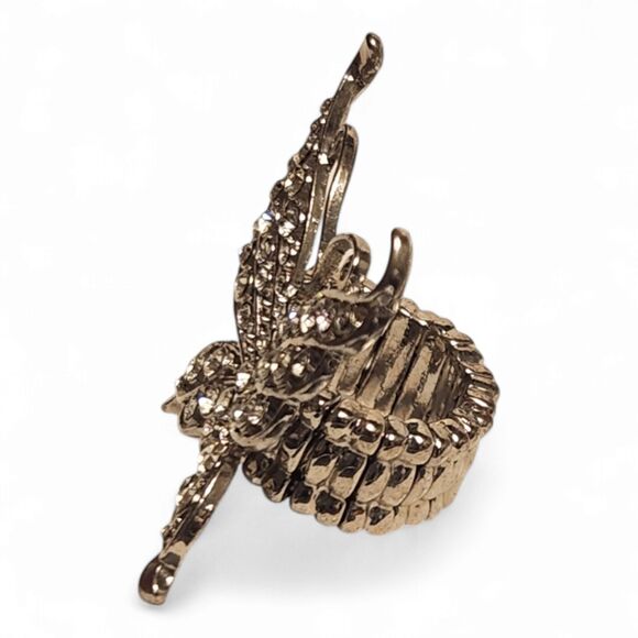 Beautiful Vintage Butterfly Ring, Clear Rhinestones and Adjustable Silver Band - Picture 4 of 7